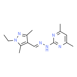 ChemSpider 2D Image | 2-{(2E)-2-[(1-Ethyl-3,5-dimethyl-1H-pyrazol-4-yl)methylene]hydrazino}-4,6-dimethylpyrimidine | C14H20N6