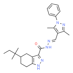 ChemSpider 2D Image | N'-[(E)-(3,5-Dimethyl-1-phenyl-1H-pyrazol-4-yl)methylene]-5-(2-methyl-2-butanyl)-4,5,6,7-tetrahydro-1H-indazole-3-carbohydrazide | C25H32N6O