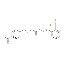 ChemSpider 2D Image | 2-[(4-Nitrobenzyl)sulfanyl]-N'-{(E)-[2-(trifluoromethyl)phenyl]methylene}acetohydrazide | C17H14F3N3O3S