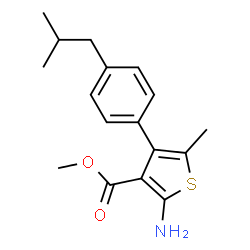 ChemSpider 2D Image | Methyl 2-amino-4-(4-isobutylphenyl)-5-methyl-3-thiophenecarboxylate | C17H21NO2S