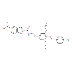 ChemSpider 2D Image | N'-[(E)-{3-Allyl-4-[(4-chlorobenzyl)oxy]-5-ethoxyphenyl}methylene]-5-nitro-1-benzofuran-2-carbohydrazide | C28H24ClN3O6