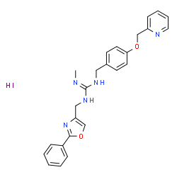 ChemSpider 2D Image | 2-Methyl-1-[(2-phenyl-1,3-oxazol-4-yl)methyl]-3-[4-(2-pyridinylmethoxy)benzyl]guanidine hydroiodide (1:1) | C25H26IN5O2