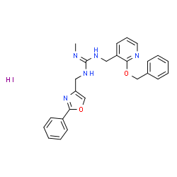 ChemSpider 2D Image | 1-{[2-(Benzyloxy)-3-pyridinyl]methyl}-2-methyl-3-[(2-phenyl-1,3-oxazol-4-yl)methyl]guanidine hydroiodide (1:1) | C25H26IN5O2