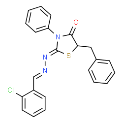 ChemSpider 2D Image | (2Z)-5-Benzyl-2-[(2E)-(2-chlorobenzylidene)hydrazono]-3-phenyl-1,3-thiazolidin-4-one | C23H18ClN3OS