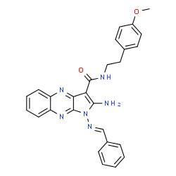 ChemSpider 2D Image | 2-Amino-1-[(E)-benzylideneamino]-N-[2-(4-methoxyphenyl)ethyl]-1H-pyrrolo[2,3-b]quinoxaline-3-carboxamide | C27H24N6O2