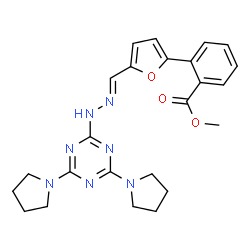 ChemSpider 2D Image | Methyl 2-{5-[(E)-{[4,6-di(1-pyrrolidinyl)-1,3,5-triazin-2-yl]hydrazono}methyl]-2-furyl}benzoate | C24H27N7O3
