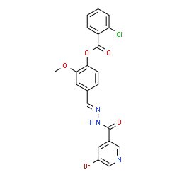 ChemSpider 2D Image | 4-[(E)-{[(5-Bromo-3-pyridinyl)carbonyl]hydrazono}methyl]-2-methoxyphenyl 2-chlorobenzoate | C21H15BrClN3O4