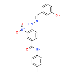 ChemSpider 2D Image | 4-[(2E)-2-(3-Hydroxybenzylidene)hydrazino]-N-(4-methylphenyl)-3-nitrobenzamide | C21H18N4O4