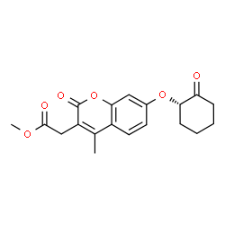 ChemSpider 2D Image | Methyl (4-methyl-2-oxo-7-{[(1S)-2-oxocyclohexyl]oxy}-2H-chromen-3-yl)acetate | C19H20O6