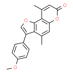 ChemSpider 2D Image | 3-(4-Methoxyphenyl)-4,9-dimethyl-7H-furo[2,3-f]chromen-7-one | C20H16O4