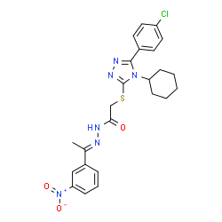 ChemSpider 2D Image | 2-{[5-(4-Chlorophenyl)-4-cyclohexyl-4H-1,2,4-triazol-3-yl]sulfanyl}-N'-[(1E)-1-(3-nitrophenyl)ethylidene]acetohydrazide | C24H25ClN6O3S