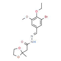 ChemSpider 2D Image | N'-[(E)-(3-Bromo-4-ethoxy-5-methoxyphenyl)methylene]-2-(2-methyl-1,3-dioxolan-2-yl)acetohydrazide | C16H21BrN2O5