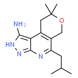 ChemSpider 2D Image | 5-Isobutyl-8,8-dimethyl-2,6,8,9-tetrahydropyrano[4,3-d]pyrazolo[3,4-b]pyridin-1-amine | C15H22N4O
