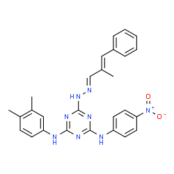 ChemSpider 2D Image | N-(3,4-Dimethylphenyl)-6-{(2E)-2-[(2E)-2-methyl-3-phenyl-2-propen-1-ylidene]hydrazino}-N'-(4-nitrophenyl)-1,3,5-triazine-2,4-diamine | C27H26N8O2