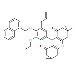 ChemSpider 2D Image | 9-[3-Allyl-5-ethoxy-4-(1-naphthylmethoxy)phenyl]-3,3,6,6-tetramethyl-3,4,5,6,7,9-hexahydro-1H-xanthene-1,8(2H)-dione | C39H42O5
