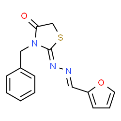 ChemSpider 2D Image | (2Z)-3-Benzyl-2-[(2E)-(2-furylmethylene)hydrazono]-1,3-thiazolidin-4-one | C15H13N3O2S