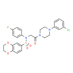 ChemSpider 2D Image | N-{2-[4-(3-Chlorophenyl)-1-piperazinyl]-2-oxoethyl}-N-(4-fluorophenyl)-2,3-dihydro-1,4-benzodioxine-6-sulfonamide | C26H25ClFN3O5S