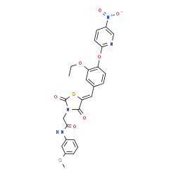 ChemSpider 2D Image | 2-[(5Z)-5-{3-Ethoxy-4-[(5-nitro-2-pyridinyl)oxy]benzylidene}-2,4-dioxo-1,3-thiazolidin-3-yl]-N-[3-(methylsulfanyl)phenyl]acetamide | C26H22N4O7S2