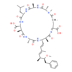 ChemSpider 2D Image | (2S,5R,8S,11R,12S,15S,18S,19S,21E)-8-Isobutyl-18-[(1E,3E,5S,6S)-6-methoxy-3,5-dimethyl-7-phenyl-1,3-heptadien-1-yl]-1,2,5,12,15,19-hexamethyl-3,6,9,13,16,20,25-heptaoxo-1,4,7,10,14,17,21-heptaazacyclo
pentacos-21-ene-11,22-dicarboxylic acid | C46H67N7O12