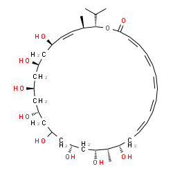 ChemSpider 2D Image | (3Z,5Z,7Z,9Z,11Z,14S,15S,16R,18R,22R,24R,26R,28R,29Z,31R,32S)-14,16,18,20,22,24,26,28-Octahydroxy-32-isopropyl-15,31-dimethyloxacyclodotriaconta-3,5,7,9,11,29-hexaen-2-one | C36H58O10