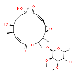 ChemSpider 2D Image | [(1S,2R,6Z,8R,9S,12R,14Z,16R)-9,12-Dihydroxy-3,8,12-trimethyl-5,13-dioxo-4,17-dioxabicyclo[14.1.0]heptadeca-6,14-dien-2-yl]methyl 6-deoxy-2,3-di-O-methyl-alpha-D-galactopyranoside | C27H42O11