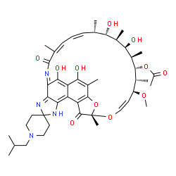 ChemSpider 2D Image | (7S,9Z,11S,12R,13S,14R,15R,16R,17S,18S,19Z,21Z)-2,15,17,32-Tetrahydroxy-1'-isobutyl-11-methoxy-3,7,12,14,16,18,22-heptamethyl-6,23-dioxospiro[8,33-dioxa-24,27,29-triazapentacyclo[23.6.1.1~4,7~.0~5,31~
.0~26,30~]tritriaconta-1(32),2,4,9,19,21,24,26,30-nonaene-28,4'-piperidin]-13-yl acetate | C46H62N4O11