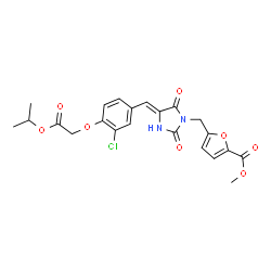 ChemSpider 2D Image | Methyl 5-({(4Z)-4-[3-chloro-4-(2-isopropoxy-2-oxoethoxy)benzylidene]-2,5-dioxo-1-imidazolidinyl}methyl)-2-furoate | C22H21ClN2O8