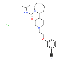 ChemSpider 2D Image | 2-{1-[2-(3-Cyanophenoxy)ethyl]-4-piperidinyl}-N-isopropyl-1-azepanecarboxamide hydrochloride (1:1) | C24H37ClN4O2