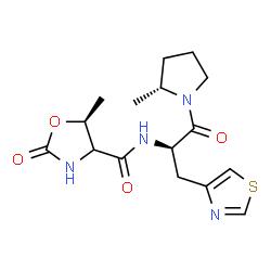 ChemSpider 2D Image | (5S)-5-Methyl-N-[(2R)-1-[(2R)-2-methyl-1-pyrrolidinyl]-1-oxo-3-(1,3-thiazol-4-yl)-2-propanyl]-2-oxo-1,3-oxazolidine-4-carboxamide | C16H22N4O4S