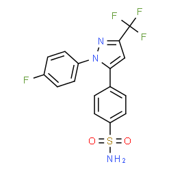 ChemSpider 2D Image | 4-[1-(4-Fluorophenyl)-3-(trifluoromethyl)-1H-pyrazol-5-yl]benzenesulfonamide | C16H11F4N3O2S