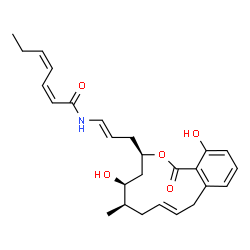 ChemSpider 2D Image | (2Z,4Z)-N-{(1E)-3-[(3R,5S,6R,8E)-5,14-Dihydroxy-6-methyl-1-oxo-3,4,5,6,7,10-hexahydro-1H-2-benzoxacyclododecin-3-yl]-1-propen-1-yl}-2,4-heptadienamide | C26H33NO5