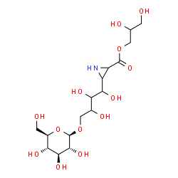 ChemSpider 2D Image | 2,3-Dihydroxypropyl 3-[4-(beta-D-glucopyranosyloxy)-1,2,3-trihydroxybutyl]-2-aziridinecarboxylate | C16H29NO13