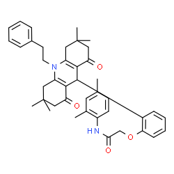 ChemSpider 2D Image | N-(2,4-Dimethylphenyl)-2-{2-[3,3,6,6-tetramethyl-1,8-dioxo-10-(2-phenylethyl)-1,2,3,4,5,6,7,8,9,10-decahydro-9-acridinyl]phenoxy}acetamide | C41H46N2O4
