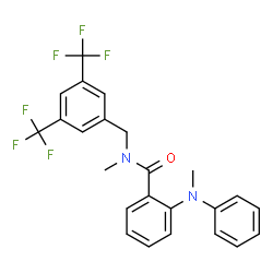 ChemSpider 2D Image | N-[3,5-Bis(trifluoromethyl)benzyl]-N-methyl-2-[methyl(phenyl)amino]benzamide | C24H20F6N2O