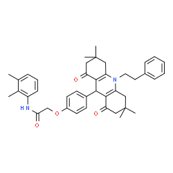 ChemSpider 2D Image | N-(2,3-Dimethylphenyl)-2-{4-[3,3,6,6-tetramethyl-1,8-dioxo-10-(2-phenylethyl)-1,2,3,4,5,6,7,8,9,10-decahydro-9-acridinyl]phenoxy}acetamide | C41H46N2O4