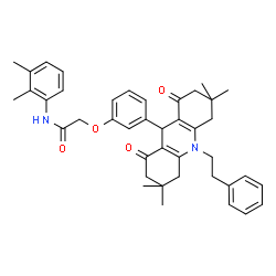 ChemSpider 2D Image | N-(2,3-Dimethylphenyl)-2-{3-[3,3,6,6-tetramethyl-1,8-dioxo-10-(2-phenylethyl)-1,2,3,4,5,6,7,8,9,10-decahydro-9-acridinyl]phenoxy}acetamide | C41H46N2O4