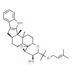 ChemSpider 2D Image | (2S,3R,3aR,4bR,6aS,12bS,12cS,14aS)-12b,12c-Dimethyl-2-{2-[(3-methyl-2-buten-1-yl)oxy]-2-propanyl}-3,3a,5,6,6a,7,12,12b,12c,13,14,14a-dodecahydro-2H,4bH-oxireno[4',4a']chromeno[5',6':6,7]indeno[1,2-b]i
ndol-3-ol | C32H43NO4
