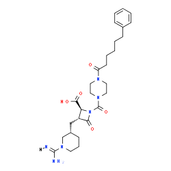ChemSpider 2D Image | (2S,3R)-3-{[(3S)-1-Carbamimidoyl-3-piperidinyl]methyl}-4-oxo-1-{[4-(6-phenylhexanoyl)-1-piperazinyl]carbonyl}-2-azetidinecarboxylic acid | C28H40N6O5