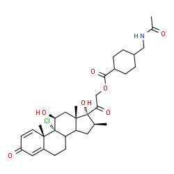 ChemSpider 2D Image | (8xi,11beta,14xi,16beta)-9-Chloro-11,17-dihydroxy-16-methyl-3,20-dioxopregna-1,4-dien-21-yl 4-(acetamidomethyl)cyclohexanecarboxylate | C32H44ClNO7