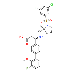 ChemSpider 2D Image | (3R)-3-({1-[(3,5-Dichlorophenyl)sulfonyl]-2-methyl-L-prolyl}amino)-3-(3'-fluoro-2'-methoxy-4-biphenylyl)propanoic acid | C28H27Cl2FN2O6S