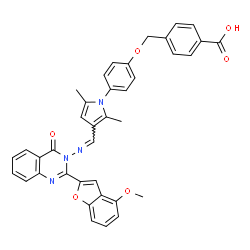 ChemSpider 2D Image | 4-({4-[3-({[2-(4-Methoxy-1-benzofuran-2-yl)-4-oxo-3(4H)-quinazolinyl]imino}methyl)-2,5-dimethyl-1H-pyrrol-1-yl]phenoxy}methyl)benzoic acid | C38H30N4O6