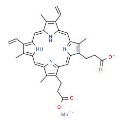ChemSpider 2D Image | Manganese(2+) 3,3'-(3,7,12,17-tetramethyl-8,13-divinyl-2,18-porphyrindiyl)dipropanoate | C34H32MnN4O4