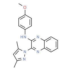 ChemSpider 2D Image | 3-(3,5-Dimethyl-1H-pyrazol-1-yl)-N-(4-methoxyphenyl)-2-quinoxalinamine | C20H19N5O