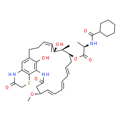 ChemSpider 2D Image | (6R,7R,8S,16R)-6,28-Dihydroxy-16-methoxy-5,7-dimethyl-18,24-dioxo-22-thia-19,25-diazatricyclo[18.7.1.0~21,26~]octacosa-1(28),4,10,12,14,20,26-heptaen-8-yl N-(cyclohexylcarbonyl)-D-alaninate | C38H51N3O8S