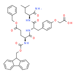 ChemSpider 2D Image | {4-[(2S)-3-{[(2S)-1-Amino-4-methyl-1-oxo-2-pentanyl]amino}-2-{[(2S)-5-(benzyloxy)-2-{[(9H-fluoren-9-ylmethoxy)carbonyl]amino}-5-oxopentanoyl]amino}-3-oxopropyl]phenoxy}acetic acid | C44H48N4O10