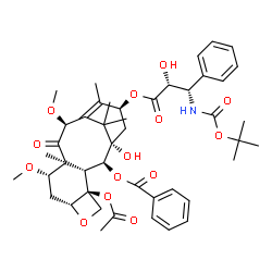 ChemSpider 2D Image | (2alpha,5beta,7beta,10alpha,13alpha)-4-Acetoxy-1-hydroxy-13-{[(2R,3S)-2-hydroxy-3-({[(2-methyl-2-propanyl)oxy]carbonyl}amino)-3-phenylpropanoyl]oxy}-7,10-dimethoxy-9-oxo-5,20-epoxytax-11-en-2-yl benzo
ate | C45H57NO14