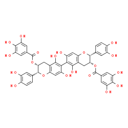 ChemSpider 2D Image | (2R,2'R,3R,3'R)-2,2'-Bis(3,4-dihydroxyphenyl)-5,5',7,7'-tetrahydroxy-3,3',4,4'-tetrahydro-2H,2'H-6,6'-bichromene-3,3'-diyl bis(3,4,5-trihydroxybenzoate) | C44H34O20
