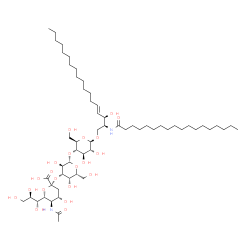 ChemSpider 2D Image | (2S,3R,4E)-3-Hydroxy-2-(stearoylamino)-4-octadecen-1-yl (6R)-5-acetamido-3,5-dideoxy-6-[(1R,2R)-1,2,3-trihydroxypropyl]-beta-L-threo-hex-2-ulopyranonosyl-(2->3)-beta-D-galactopyranosyl-(1->4)-beta-D-g
lucopyranoside | C59H108N2O21