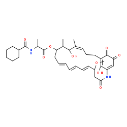 ChemSpider 2D Image | (6E,8E,10E,16Z)-15,24-Dihydroxy-5-methoxy-14,16-dimethyl-3,21,22-trioxo-2-azabicyclo[18.3.1]tetracosa-1(23),6,8,10,16,20(24)-hexaen-13-yl N-(cyclohexylcarbonyl)alaninate | C36H48N2O9