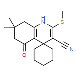 ChemSpider 2D Image | 7',7'-Dimethyl-2'-(methylsulfanyl)-5'-oxo-5',6',7',8'-tetrahydro-1'H-spiro[cyclohexane-1,4'-quinoline]-3'-carbonitrile | C18H24N2OS